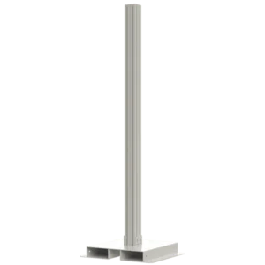 A tall, vertical metal stand with a sturdy base on a light green background.