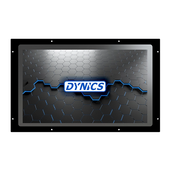 Dynics Industrial Display Screen Design Display screen with a hexagonal pattern background and the word "DYNICS" in blue and white at the center.