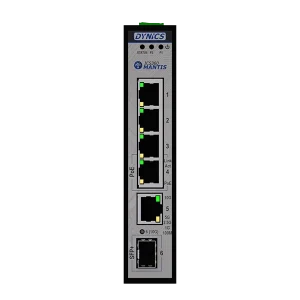 A Dynics ICS360 Mantis network switch with multiple Ethernet ports and LED indicators.