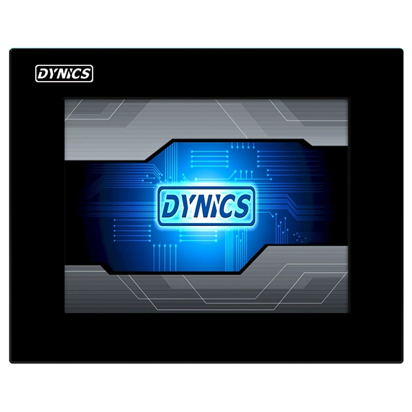 Dynics Digital Interface Display Design A futuristic design featuring the word "DYNCIS" highlighted in blue on a circuit-patterned background within a black frame.