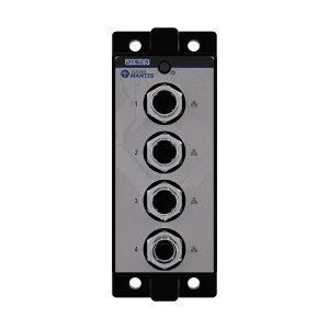 A rectangular device with four circular ports numbered 1 to 4, labeled "DYNICS ICS360 MANTIS.