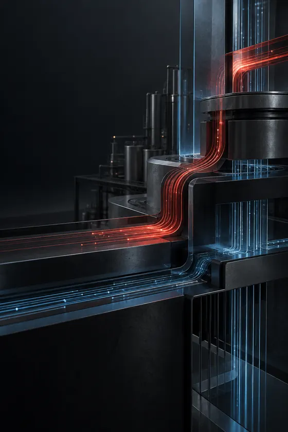 Abstract integrated industrial systems with blue and red data paths